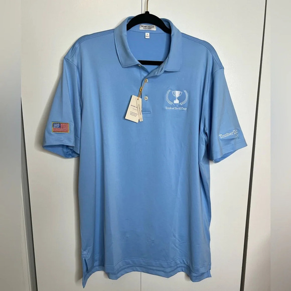 Peter Millar - Blue Polo Golf Shirt - Timber Tech Cup - size large NWT - Picture 1 of 15